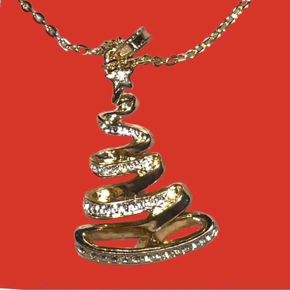 Christmas holiday gold Christmas tree necklace! - Picture 6 of 7